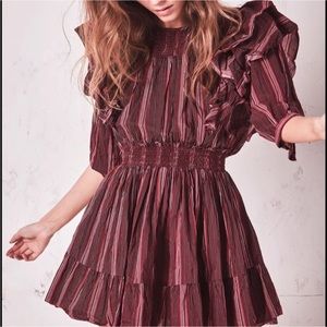 LoveShackFancy Burgundy Striped Mini Dress